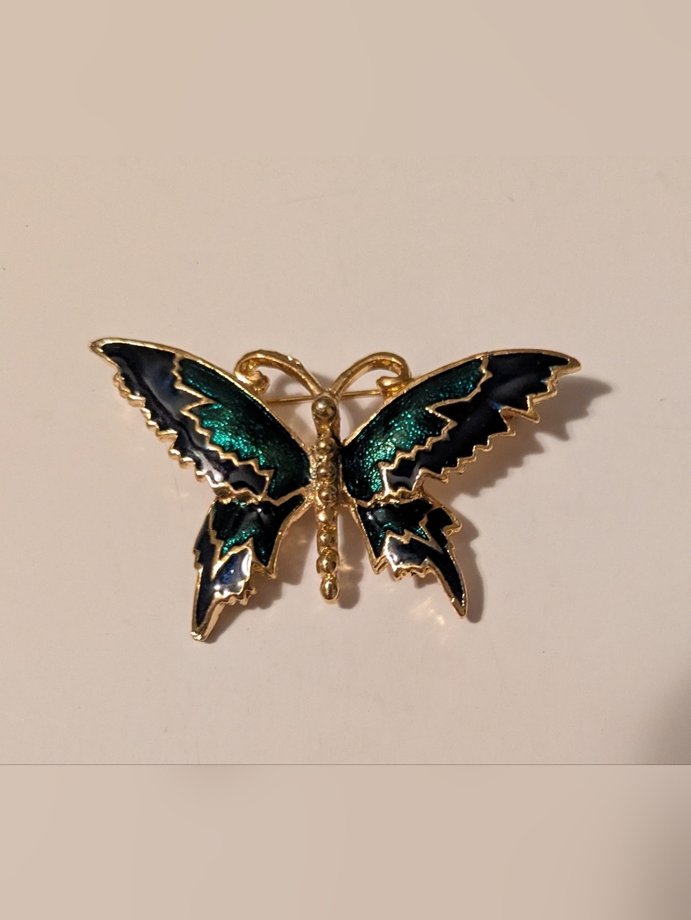 Butterfly Gold Brooch Pin with Emerald Green and Black Enamel